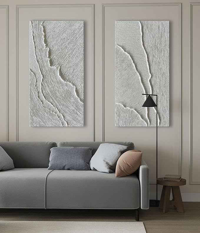 NANKAI Art A thickly Textured White Abstract Oil Painting Depicting a Beach Wave Landscape. Artwork Suitable for Decorating The Interior Wall as a Decorative Piece 24x48 inches