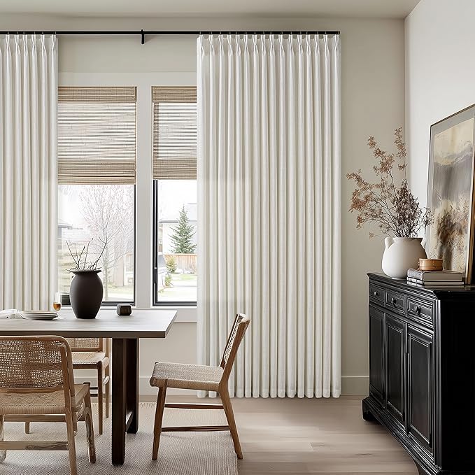 Pleated Linen Curtains 96 Inches Long for Living Room 2 Panels Set Semi Sheer Light Filtering Pinch Pleat with Rings Hooks Back Tab Drapes Neutral Boho 96 Inch Curtain for Bedroom Window Cream Ivory