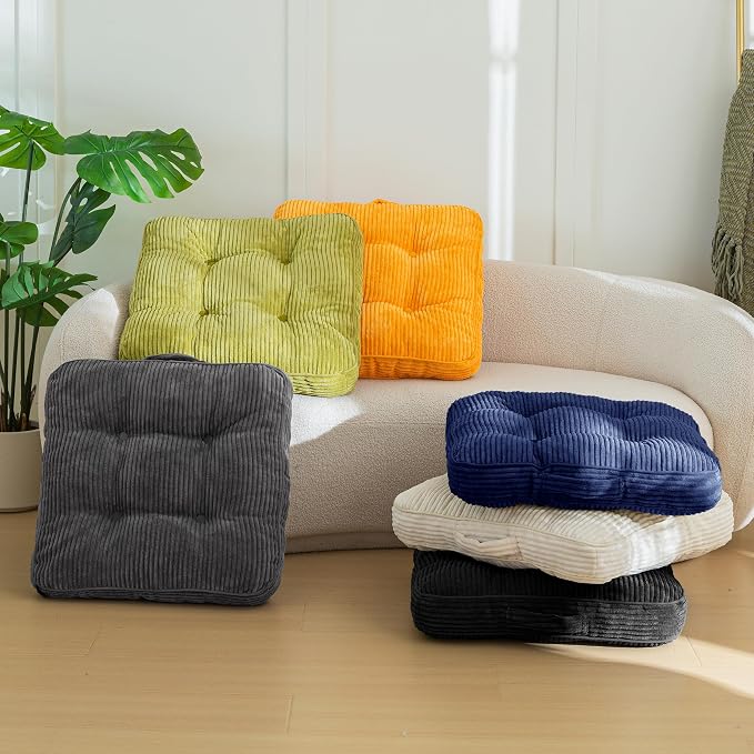 HIGOGOGO Floor Pillow Cushion for Adults, Meditation Cushion Pillow, Large Square Floor Sitting, Tufted Corduroy Cover, for Tatami Living Room or Yoga, 22x22 Inch, 2Pack, Beige