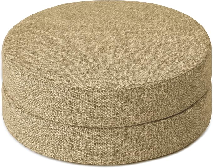 AddGrace 2.5" Thick Non Slip Round Chair Pad Set of 2, 16", Beige | Machine-Washable Cover, Non-Slip, for Kitchen, Dining Room, Office, Floor, Bistro Cafe, for 16" Ottoman, 16" Round Stool