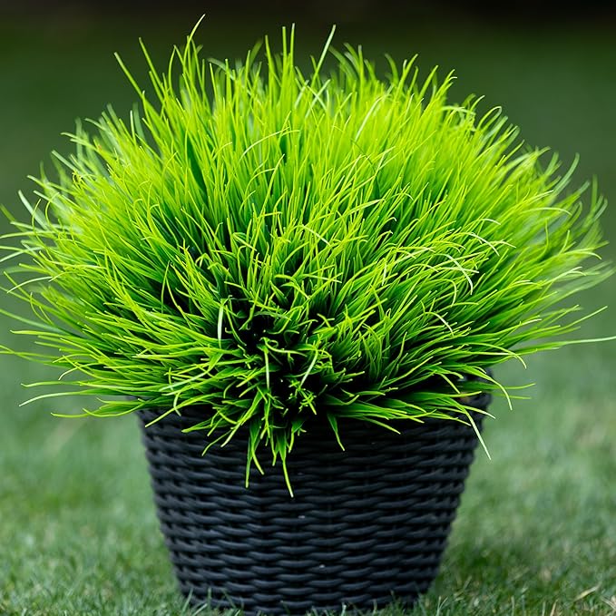 AXYLEX Artificial Monkey Grass Outdoor Shrubs - 20 Bundles Fake Plants UV Resistant No Fade Faux Plastic Greenery Home Garden Porch Patio Decoration Office Indoor (Green Grass)