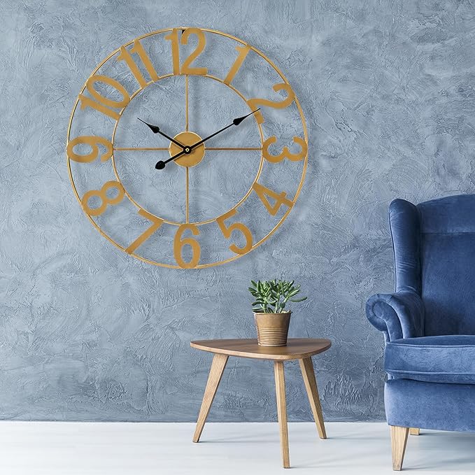 Sorbus Large Wall Clock for Living Room Decor - Wall Clock for Kitchen - 24 inch Big Wall Clock Decorative - Metal Wall Art - Analog Large Clock for Bedroom, Home, Kitchen, Office, Wall Decor (Gold)
