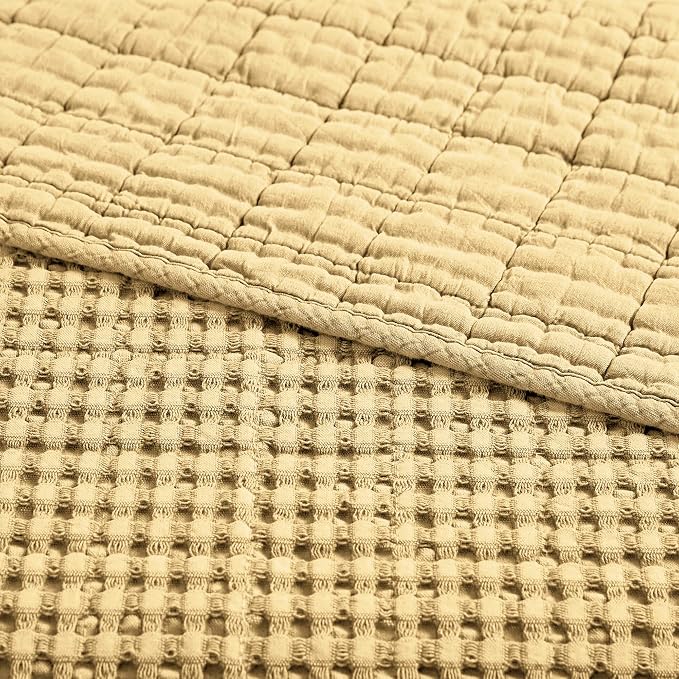 Levtex Home - Mills Waffle - Throw - Ochre Cotton Waffle - Throw Size 50 x 60in.