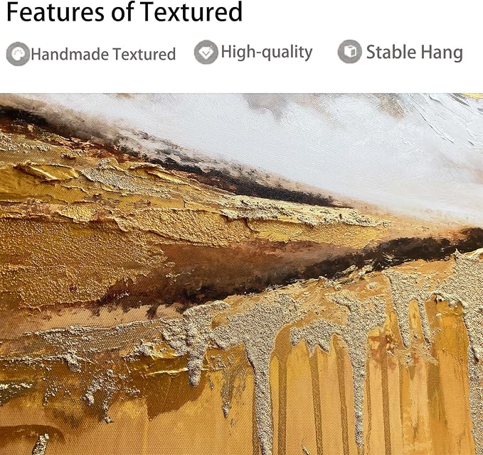 Arjun Textured Mountain Landscape Canvas Wall Art Large 48"x24"- Gold Peak & Misty Valley Painting, Golden Drip Artwork Framed Picture Prints for Living Room Bedroom Home Office Wall Decor