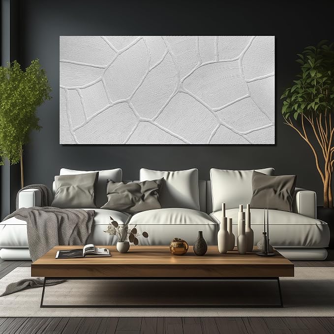 DNIEOTU Abstract Textured Canvas Wall Art for Living Room, White Wall-Decor for Bedroom, Modern Minimalist Geometric Paintings for Hallway Office, Size 72 x 36 Inches Hand Painted