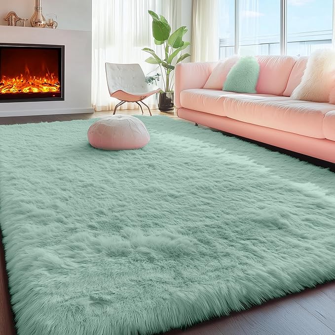 PAGISOFE Sage Green Rugs for Living Room, 5x7 Ft Shaggy Rug Plush Fuzzy Carpet for Bedroom,Green Kids Rug Home Decor Aesthetic,Non-Slip Floor Rugs for Nursery Decor Girls Boys Playroom