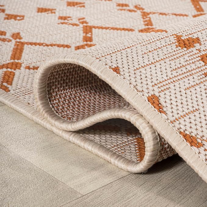 JONATHAN Y Moroccan Geometric Indoor Outdoor Area Rug 9X12 Cream/Orange, Ourika Textured Weave for Backyard, Patio, Porch, Easy-Cleaning, High Traffic, Pet-Friendly, Non-Shedding (SMB108O-9)