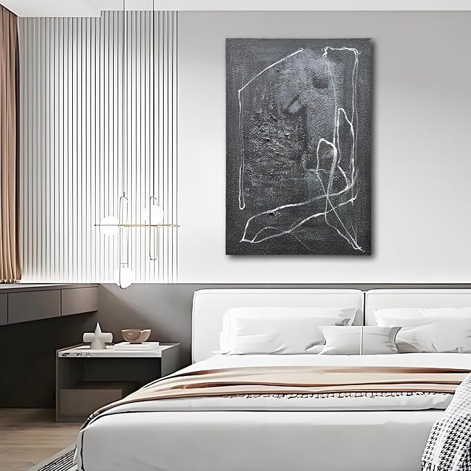NANKAI Art 36x24 inch Hand-Painted Black and White Abstract Paintings, Contemporary Minimalist Canvas Art Oil Paintings, Home Wall Decoration
