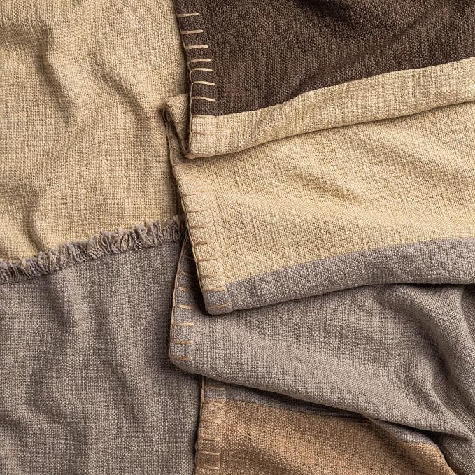 Calm Stitchscape Fringe Throw Blanket 55x60, Beige Cotton Decorative Sofa and Bed Blanket with Fringe Detail, Lightweight All-Season Throw, Handwoven in India, Oeko-TEX Certified