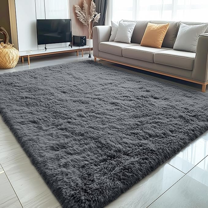 OLANLY 5x10 Machine Washable Large Area Rugs for Living Room, Bedroom, Soft Fluffy Shaggy Bedside Rug, Indoor Floor Carpet for Kids Girls and Boys, Dorms, Nursery, Home Decor Aesthetic, Grey