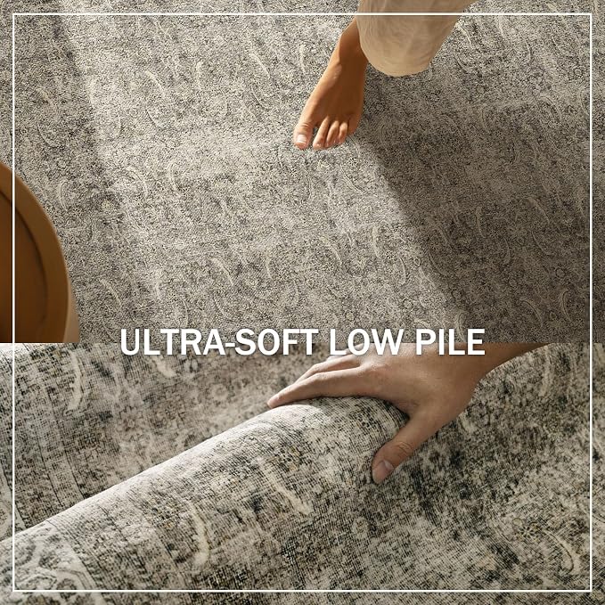 Washable Area Rugs for Living Room: 5x7 Bedroom Rug Boho Vintage Area Rug Stain Resistant Non Slip Low Pile Lightweight Soft Carpets for Dining Room Kitchen Nursery Kids Room Farmhouse