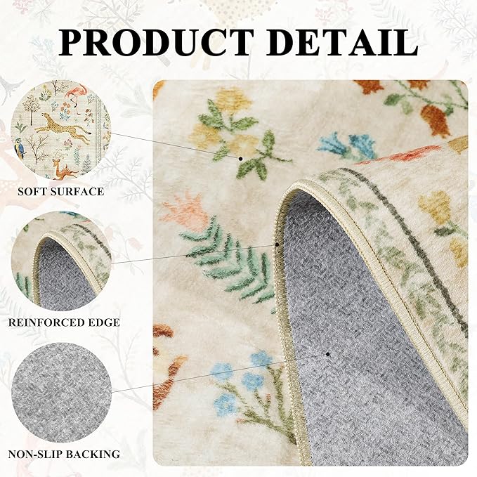 DUKINO 2x6 Rug for Hallway, Washable Kitchen Runner Rug with Non Slip Backing, Soft Low Pile Vintage Animal Runner for Bedroom, Kitchen, Hallway, Entryway, Laundry, Beige