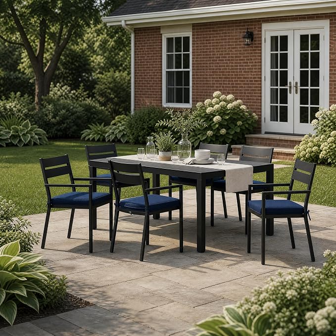 Outdoor Chair Cushions, Fade-Resistant & Water-Resistant, D Shaped Patio Furniture Seat Chair Pads Replacement with Ties, Non-Slip Bottom, Removable Cover, Set of 2, 17 x 16 Inch, Navy Blue