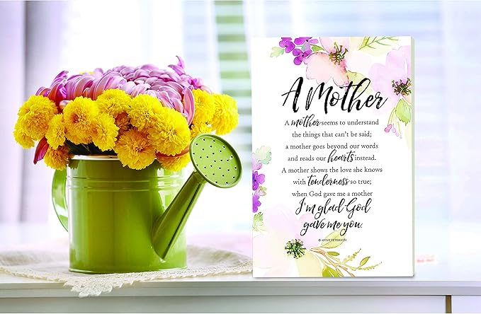 DEXSA A Mother Seems Wood Plaque with Inspiring Quotes 6"x9" - Elegant Vertical Frame Wall & Tabletop Decoration | Easel & Hanging Hook | Christian Family Religious Home Decor Saying | Made in the USA