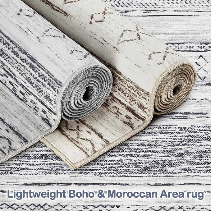 Tortania Area Rug Living Room Rugs - 2x3 Washable Soft Neutral Boho Moroccan Farmhouse Mat Indoor Floor Carpet for Bedroom Hallway Entryway Kitchen Home Office Decor - Grey