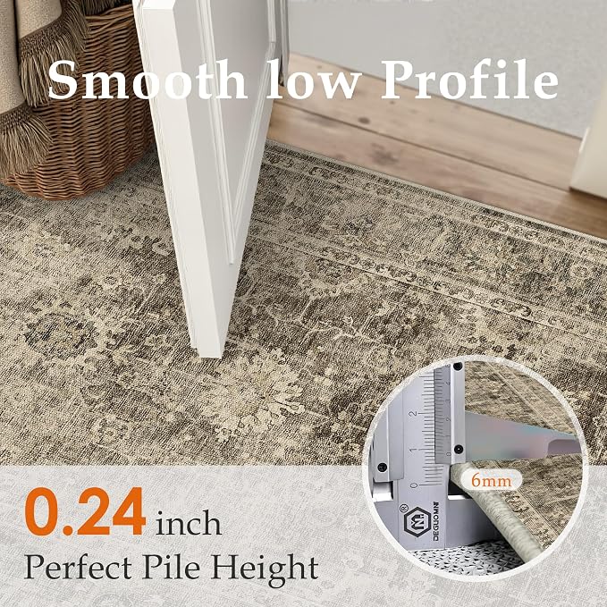 2x5 Washable Runner Rug for Kitchen Hallway Brown Vintage Non-Slip Low Pile Distressed Rustic Carpet Soft Throw Rug for Indoor Entryway Bedroom