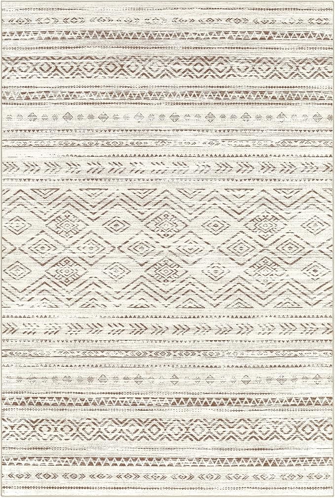 Tortania Area Rug Living Room Rugs - 5x7 Washable Large Soft Neutral Boho Moroccan Bohemian Farmhouse Rug Indoor Floor Carpet for Bedroom Under Dining Table Home Office Decor - Beige Brown