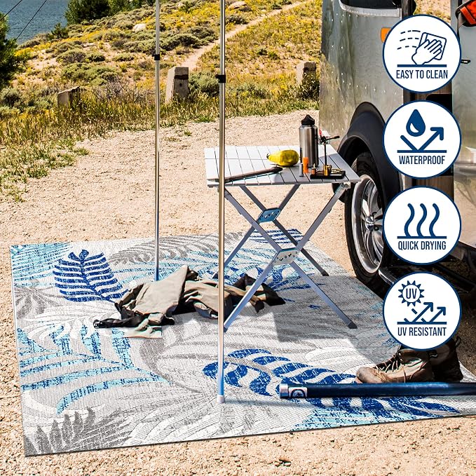JONATHAN Y Tropics Palm Leaves Indoor Outdoor Area Rug 5X8 Gray/Blue | Ships Rolled, Durable Flat Weave, Lays Flat for Backyard, Patio, Porch, Easy-Cleaning, High Traffic,Pet-Friendly,Non-Shedding
