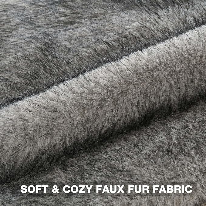 FUTEI Pack of 2 Faux Raccoon Fur Plush Throw Pillow Covers 18x18 Inch Soft Fluffy Farmhouse Decorative Cushion Case Modern Luxury Accent for Couch Bed Living Room, Grey White