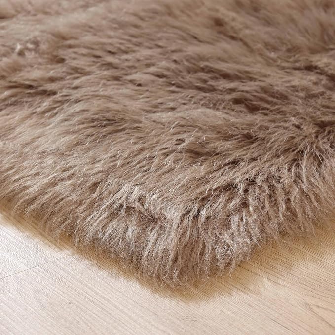 Goolela Fluffy Faux Fur Rug for Bedroom 4x6 Light Brown Beige Sheepskin Fuzzy Furry Soft Rug for Living Room Bedside Dorm Plush Shaggy Washable Rectangle