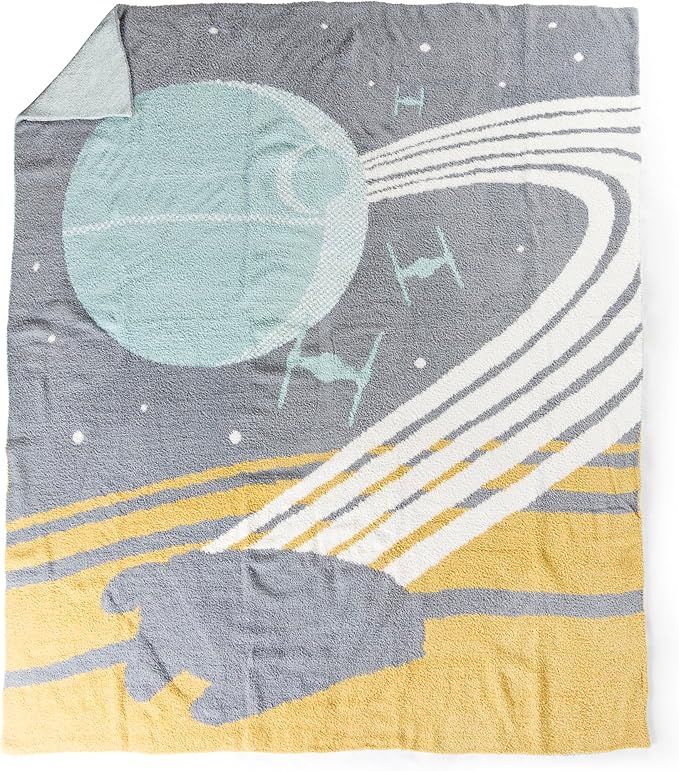 Star Wars Feather Knit Fluffy Throw Blanket - Death Star and Millennium Falcon Fuzzy Blanket Measures 50 x 60 inch, Super Soft Lightweight Bedding