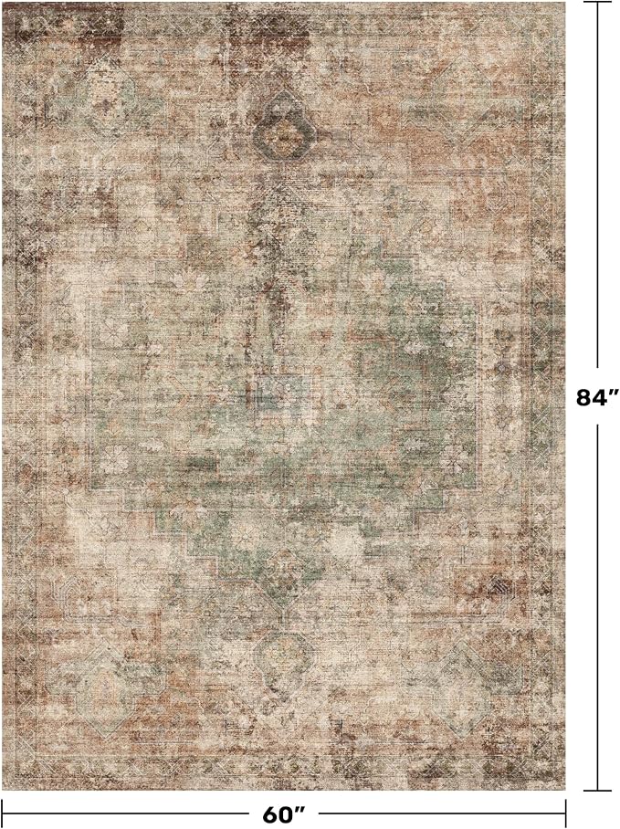 Brown and Green Rug for Living Room, Washable 5x7 Modern Abstract Area Rug for Bedroom, Foyer, Indoor Entryway, Home Office, Low Pile & Stain Resistant
