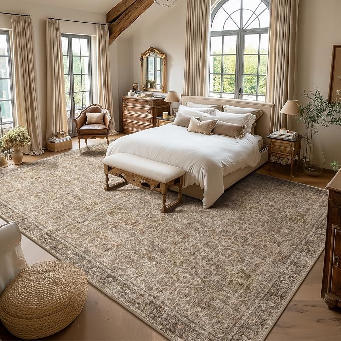 Washable Rugs for Living Room: 10x14 Area Rugs for Bedroom Ultra Soft Non-Slip Stain Resistant Vintage Boho Large Carpet for High-Traffic Dining Room - Farmhouse Decor
