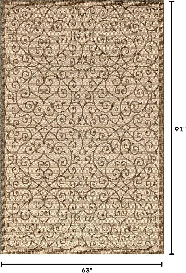 JONATHAN Y Vintage Filigree Indoor Outdoor Area Rug 5X8 Beige/Brown, Madrid Textured Weave for Backyard, Patio, Porch, Easy-Cleaning, High Traffic, Pet-Friendly, Non-Shedding (SMB107B-5)