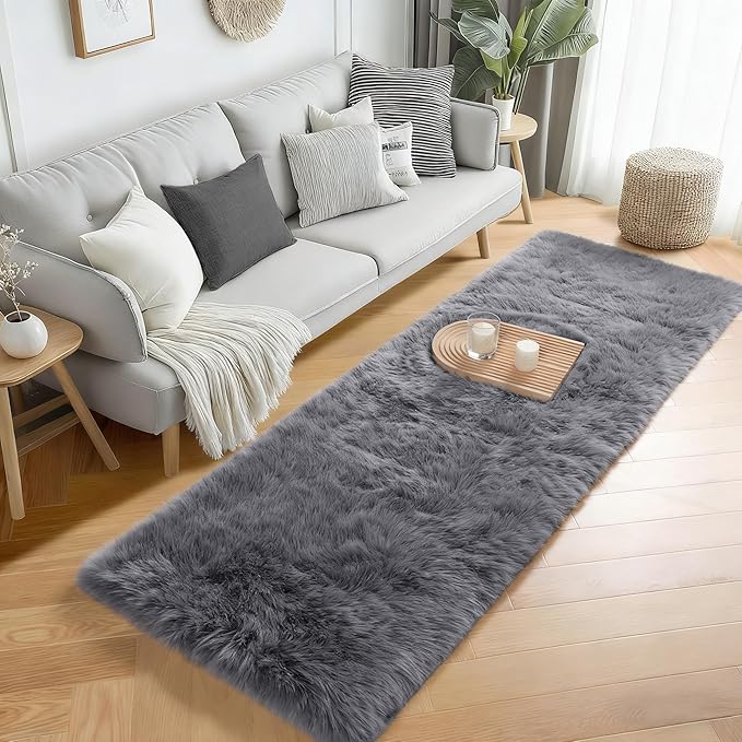 PAGISOFE Super Soft Runner Rugs for Hallway 2x6 Ft,Grey Fluffy Rug Home Decor Aesthetic, Fuzzy Plush Long Bedside Rugs for Room Decor Indoor Fluffy Shaggy Furry Throw Rug for Teen Dorm Nursery