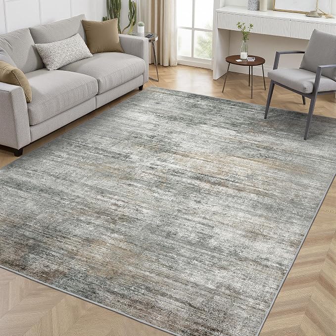 BEIMO Area Rugs 8x10 for Living Room Bedroom, Modern Abstract Machine Washable Rug, Large Soft Low Pile Floor Cover with Non Slip Backing for Dining Room, Ash Gray Brown