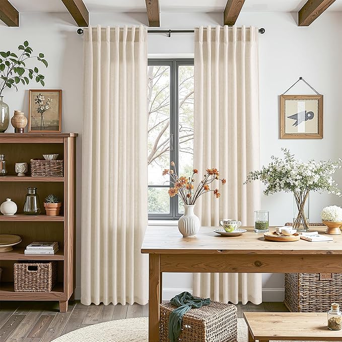 Linen Curtains for Living Room 102 Inches Long Modern Farmhouse Decor Light Filtering Semi Sheer Curtain Back Tab Luxury Neutral Rustic Floor to Ceiling High Window for Bedroom 52x102, 2 Panels