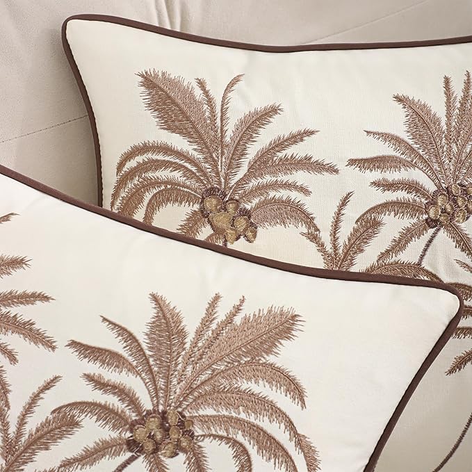 Coconut Tree Pillow Covers 18x18 inch Set of 2 Embroidery Throw Pillow Covers Farmhouse Pillow Cushion Case Spring Summer Decorative Farm Pillowcases Square Rustic Pillow Case, Brown