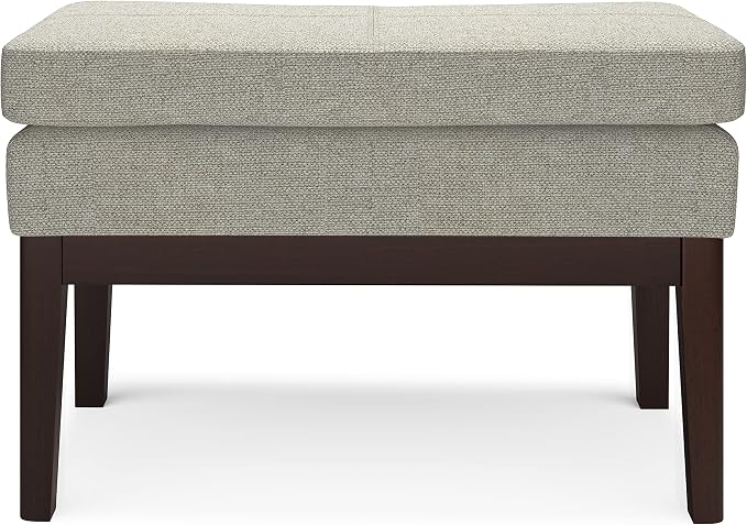 SIMPLIHOME Carlson Small Ottoman Bench - 27 inch Wide Upholstered Woven Fabric Rectangle Ottoman in Greige, Mid Century Modern Bench for Bedroom, Entryway or Living Room with Padded Seat