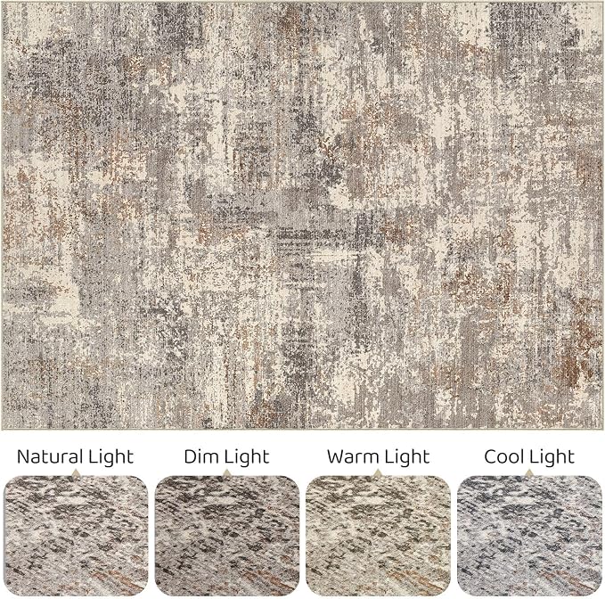 6x9 Area Rugs Living Room: Washable Large Abstract Neutral Modern Soft Rug Stain Resistant Indoor Floor Non-Slip Accent Carpet for Bedroom Nursery Playroom Dining Room Office Home- Sand Brown Black