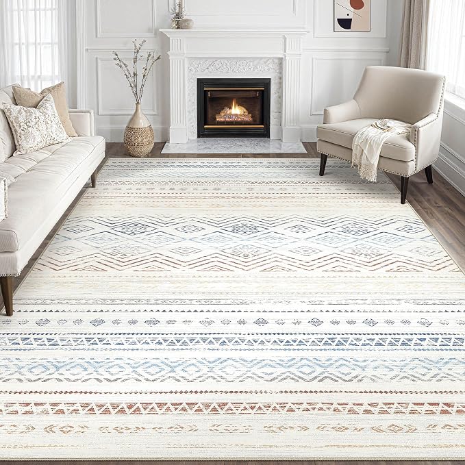 Tortania Area Rug Living Room Rugs- 9x13 Washable Large Soft Neutral Boho Moroccan Bohemian Farmhouse Rug Indoor Floor Carpet for Bedroom Under Dining Table Home Office Decor - Multicolor