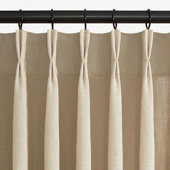 105 Inches Long Pinch Pleated Curtains for Living Room 2 Panels Set Neutral Beige Tan Memory Pleat Linen Drapes Back Tab Light Filtering Boho Ceiling Floor 105 Inch Window Curtains Home Decor