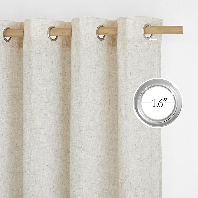 NICETOWN Natural Linen Curtains for Bedroom, Decorative Thick Flax Window Treatments Semi Sheer Privacy Assured with Light Through for Nursery/Bathroom, W55 x L54, Sold as 2 Panels