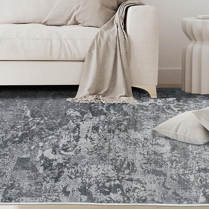 4x6 Area Rugs for Living Room Rug Washable: Abstract Rug for Dining Room Bedroom Carpet Non Slip 4 by 6 Indoor Modern Nursery Home Office Black