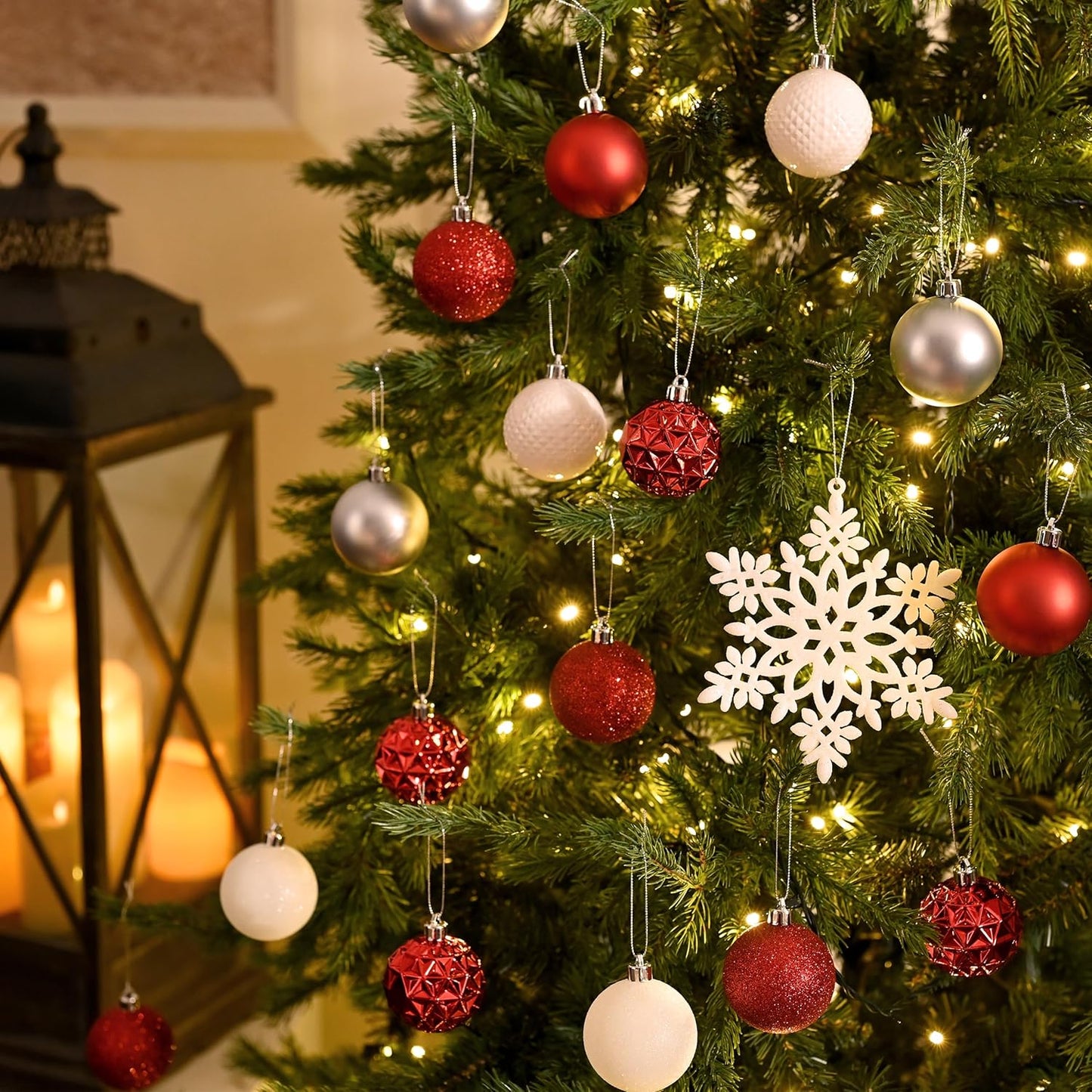 Valery Madelyn Christmas Tree Decorations Ornament Set for Fall Halloween, 50ct 2.36 Inches Red and White Shatterproof Christmas Ball Ornaments Hanging Xmas Holiday Party Decor