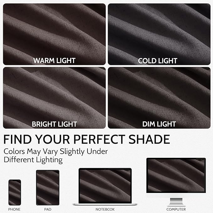 Nanspring Cocoa Coffee Linen Blend Light Filtering Back Tab Curtains 96 Inches Long, Semi Sheer Privacy Drapes for Living Room & Bedroom, 52x96 inch, 2 Panels