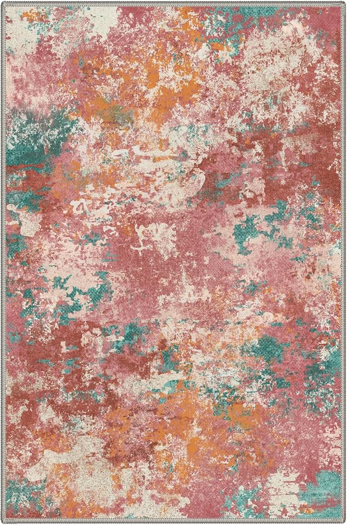 BEIMO 2X3 Rugs for Entryway Entrance Kitchen Bathroom, Machine Washable Modern Abstract Soft Area Rug Door Mat, Indoor Floor Carpet with Non Slip Rubber Backing, Red Green