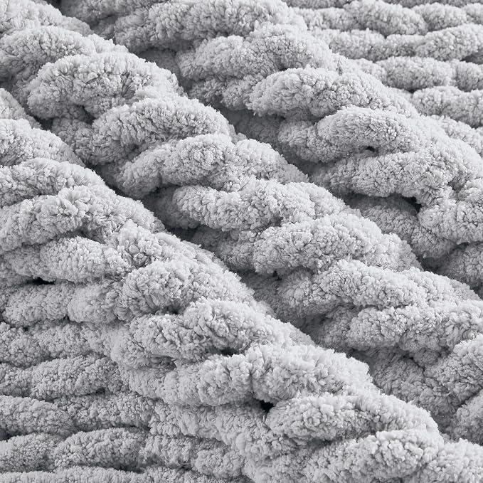 Carriediosa Chunky Knit Throw Blanket 60" X 80" Twin, 100% Hand Made Large Chenille Loop Yarn Soft Fluffy Throws for Couch Sofa Bed, Big Crochet Cozy Heavy Thick Cable Woven Blanket, Grey