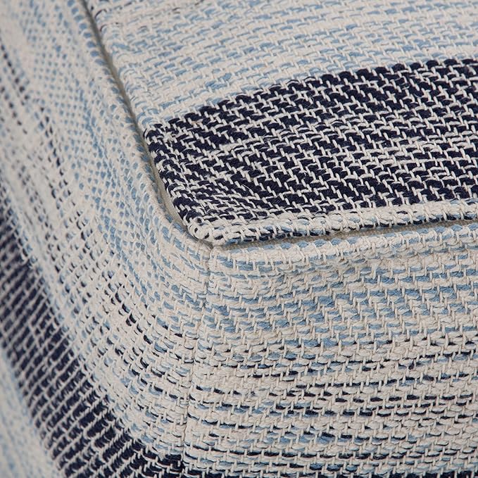 SIMPLIHOME Clay Square Pouf - 18 inch Wide Upholstered Cotton Ottoman in Dark Blue/Natural, Boho Footstool, Decorative Cube Pouf or Extra Seating for Living Room or Bedroom, Assembled