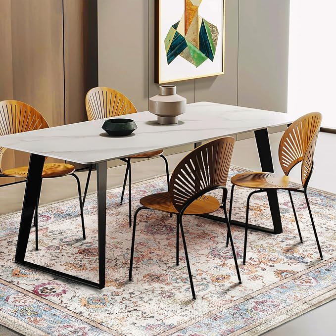 CHAMPLANT Washable 10'x14' Area Rug Vintage Traditional Distressed Indoor Foldable Thin Retro Accent Floral Non Slip Carpet Living Room Dining Room Office