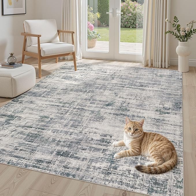 UERMEI 5x7 Washable Area Rug for Living Room: Modern Neutral Abstract Soft Low Pile Carpet Non-Slip Pet Kids Friendly Indoor Decor for Bedroom Dining Room Home Office Nursery Gray