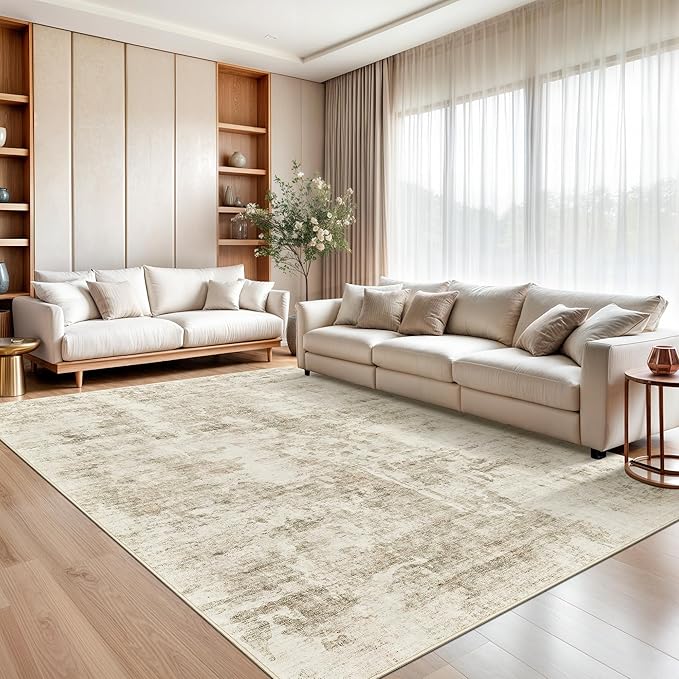 Soalmost 6x9 Abstract Area Rugs for Living Room 6 x 9 Washable Non Slip Low Pile Gray Rugs for Bedroom Dining Room Foldable Thin Beige Gray