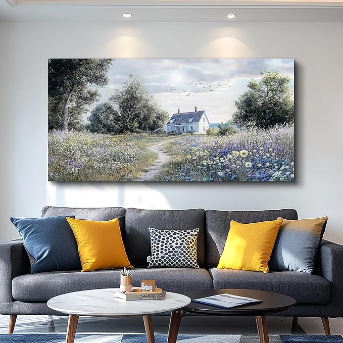 KELIYUAN Large Wall Decor Canvas Painting Wall Art For Bedroom Living Room Decoration Retro Pastoral Flower Sea Landscape Painting Art Print Picture Room For Farmhouse Room Home Decor 30x60 In