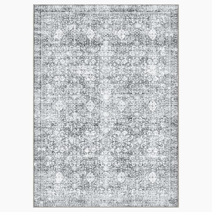 Sasttie 5x7 Area Rugs, Ultra-Soft Washable Rug, Low Pile Foldable Thin Carpets with Non-Slip Backing, Skin-Friendly Stain Resistant Carpet for Living Room, Bedroom, Kitchen, Dorm, 5x7, Light Grey