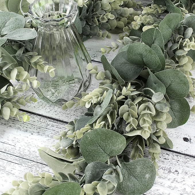 FLORLAB 6.2 Ft Long Faux Eucalyptus Greenery - Wedding Arch Summer Decor - Lambs Ear & Magnolia Garland