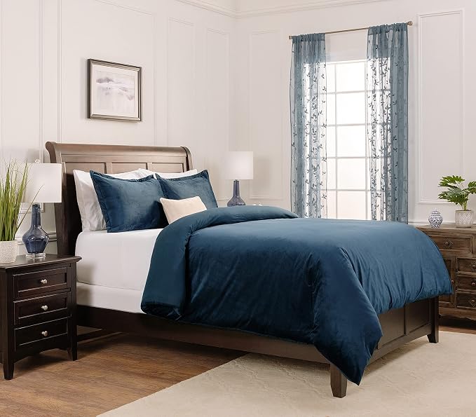 Chanasya Premium Velour Velvet Duvet Cover Set - Duvet Cover (90” x 90”) & 2 Pillow Shams (20” x 26”) - 3-Piece Set - Indigo, Queen Size